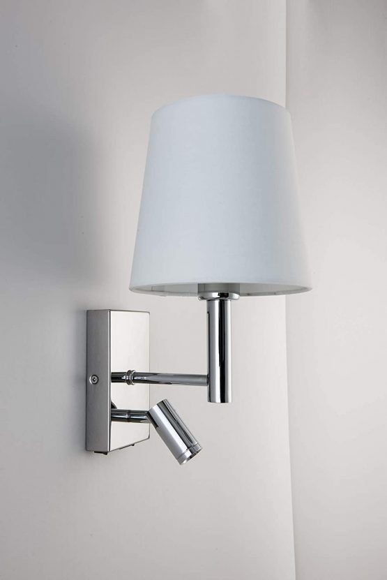 HARPER LIVING 1xE27/ES Up Down Wall Light with Adjustable LED Reading Light, 1 USB Port and 2 On/Off Switches, Polished Chrome Finish, White Fabric Shade (Cylinder Shade) - Image 4