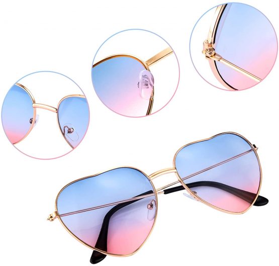 Boao 2 Pairs Hippy Specs Glasses Heart Shaped Sunglasses for Hippie Fancy Dress Accessory, Rose Gold Frame - Image 3