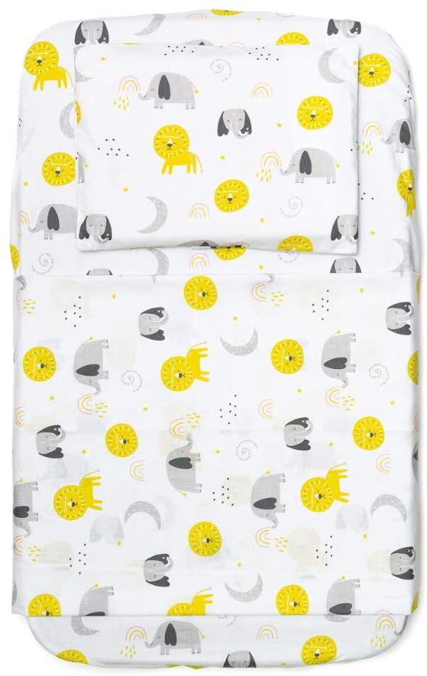 FlyIdeas Next to Me Crib Fitted Sheets 4 Pcs Basic Set 83x50cm, Organic Pure Cotton 160 GSM Cert, Baby Animals, 83x50 cm