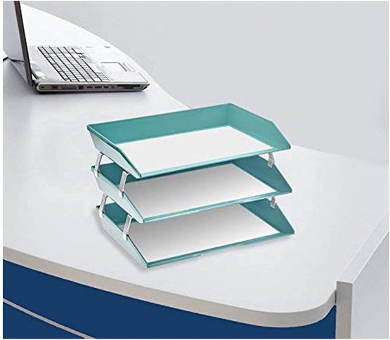 Acrimet Facility 3 Tier Letter Tray A4 Side Load Plastic Desktop File Organizer (Solid Green Color) - Image 4