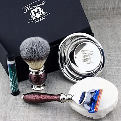 Haryali London 5pc Shaving Kit 5 Edge Safety Razor with Synthetic Badger Hair Shaving Brush, Soap, Bowl and Alum Perfect Set for Mens - Image 3