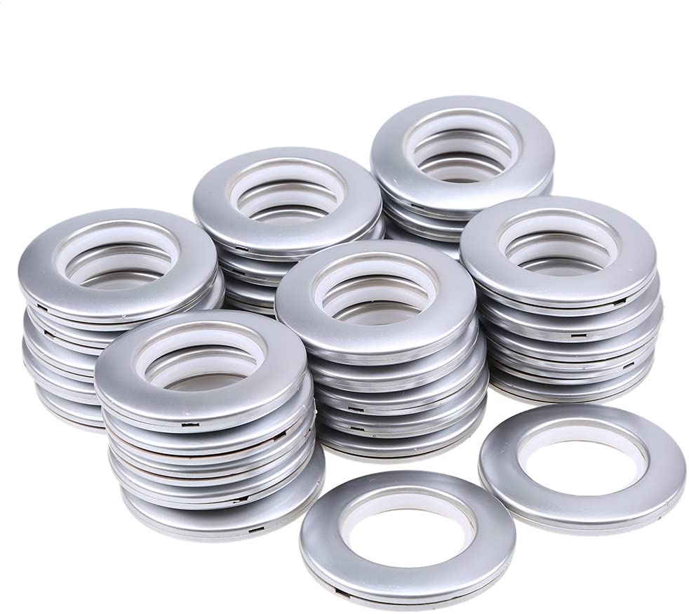 WCIC 32PCS Curtain Grommet Kit 40mm Plastic Eyelet Rings DIY Nanoscale Silencing Roman Rings for Window Shower Curtain Rod Matte Silver