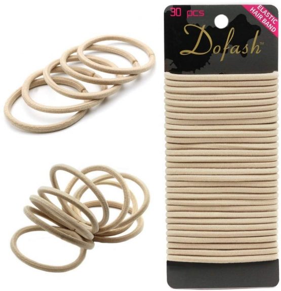 Dofash 30Pcs Super Elastic Hair Ties Ponytail Holders No Crease Hair Bands for Women Girls Thick Hair 1.6"x4mm (Beige/Blonde)