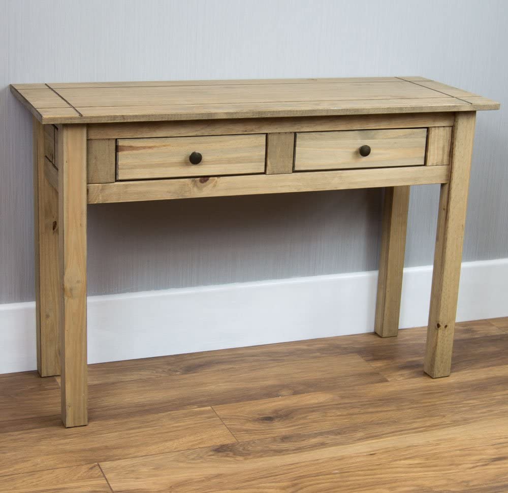 Vida Designs Panama Console Table 2 Drawer, Living Room Furniture, Natural Oak, Wax Finish, Brown, 72.5 x 110 x 40 cm