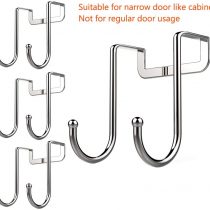 poeland 1kuan Over Cabinet Drawer Double Hooks 304 Stainless Steel Multiple Use Narrow Door Hook for Kitchen, Bathroom, Drawer, Cabinet Door to Hang Bags, Towels, Coat More Pack of 4