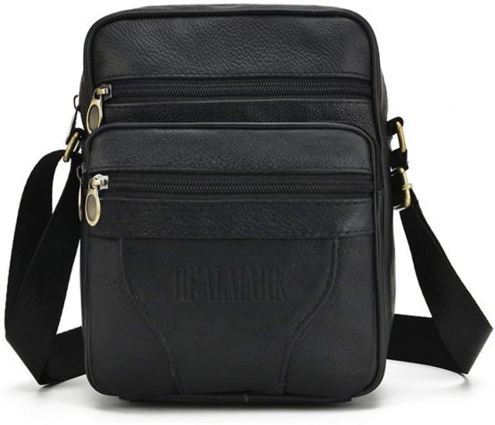 Realmark Men`s Genuine Leather Crossbody Bag Messenger Shoulder Bag Business Purse Bag