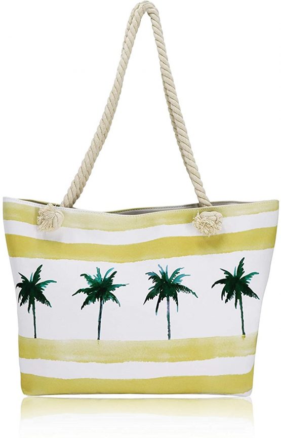 FARI Large Beach Bag, Travel Twine Beach Tote Bags, Canvas Shoulder Tote Handbag-Top Zipper Closure - Image 2