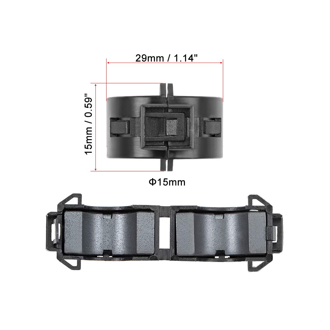 sourcing map 15mm Ferrite Cores Ring Clip-On RFI EMI Noise Suppression Filter Cable Clip, Black 5pcs - Image 2