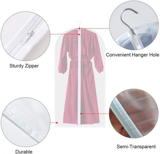 Vicloon Garment Covers, 6Pcs EVA Clothes Cover Bag Waterproof Dustproof With Zipper, Translucent Suit Protector Garment Bags for Clothes Suits Shirts Gowns and Dresses - Image 4