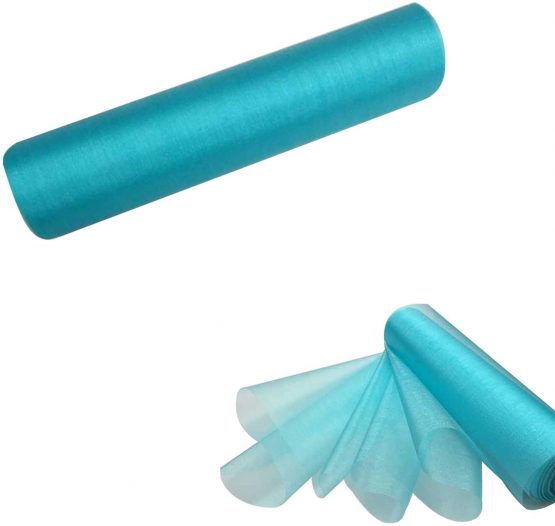 29cm x 25m Roll of Organza Sheer Fabric - Elegant Decorative Cloth for Wedding Chair Bows, Table Runners, Party Favours - Crafting Supplies for Ribbons, Dress Accents,and Bags, Aqua Blue - Image 3
