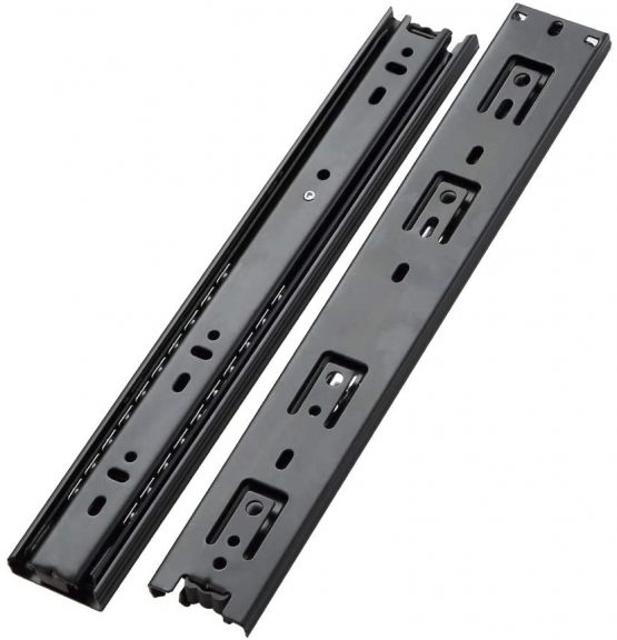 AOLISHENG 1 Pair Metal Steel Drawer Ball Bearing Runners Slides 400mm, 3 Folds Full Extension, Side Mount, Heavy Duty 45 kg Load Capacity Black, 16 inch (400mm))