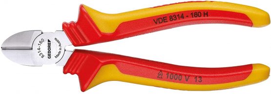 GEDORE VDE Side cutter for medium hard wire to 1.6 mm dia., Insulated, Electric, Hardened, Length 160 mm, VDE 8314-160 H