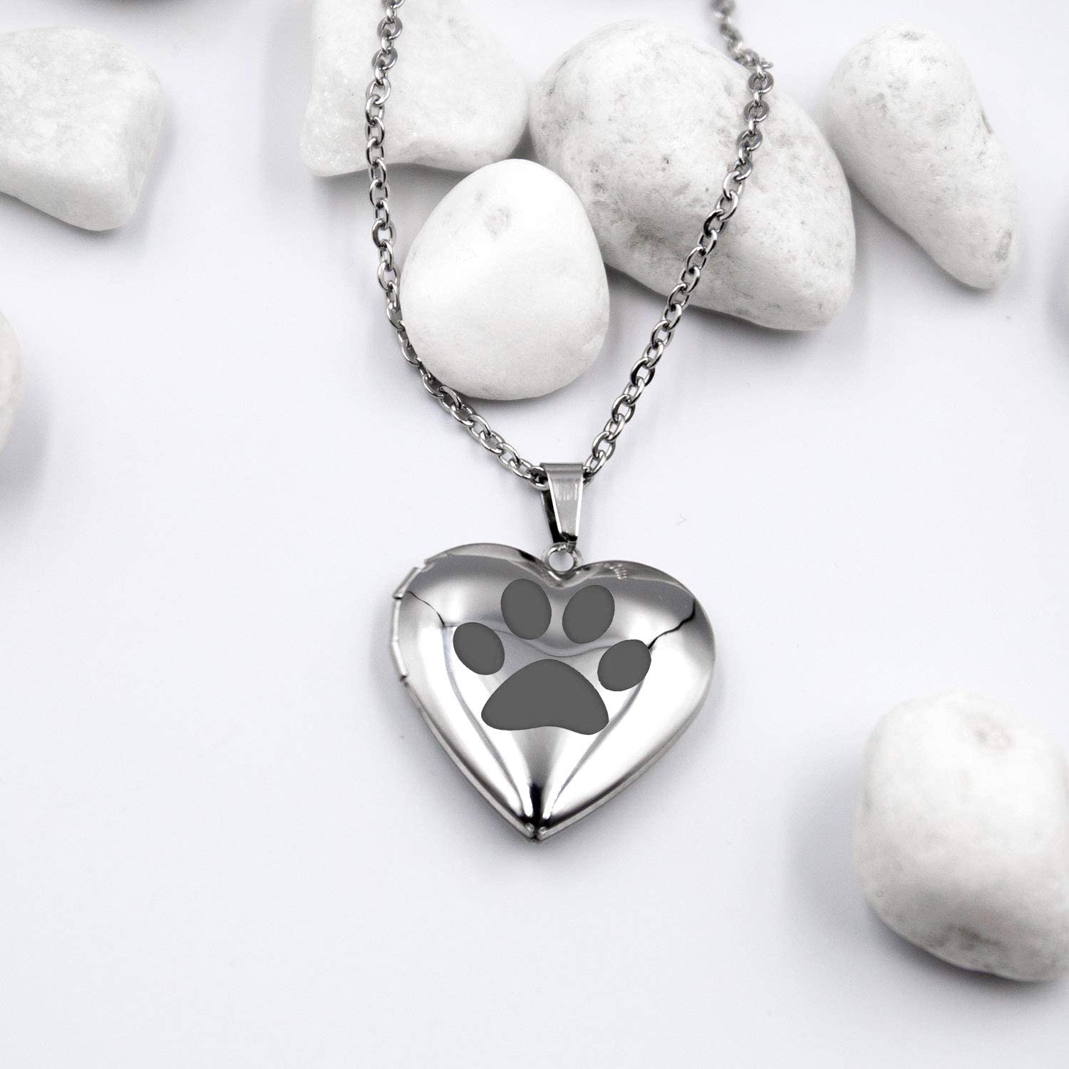 PHOCKSIN Silver Heart Locket Necklace Dog Paw Print Photo Lockets for Women In Memorial for Best Dog Cat Friends - Image 4