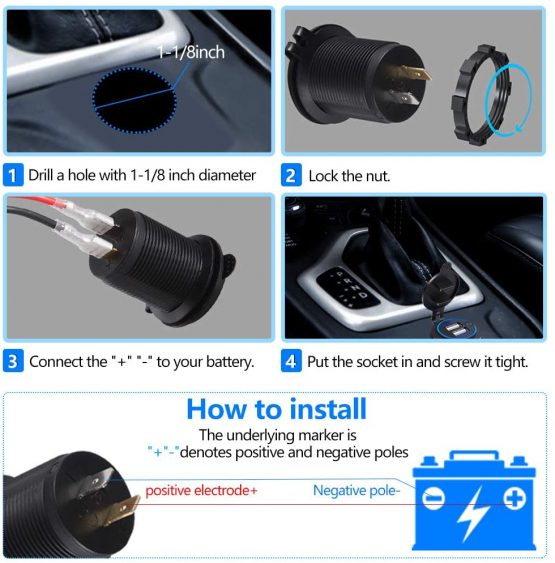 Thlevel Dual USB Charger Socket, Dual 5V/4.2A USB Car Charger Power Outlet with switch for 12V/24V Car, Boats and Marine, Motorcycle, Truck, SUV, UTV (2x USB Socket Blue) - Image 4