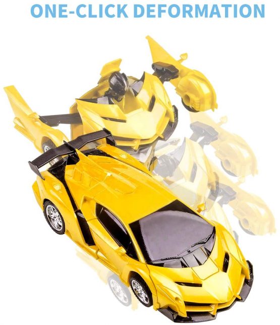 Highttoy Remote Control Cars for Kids Ages 3-12,Transforming Toys for Boys Girls 2 in 1 Deformation RC Car 360° Rotation Transforming Robot Car Toy for Kids Birthday Gifts for Boys Girls Yellow - Image 4