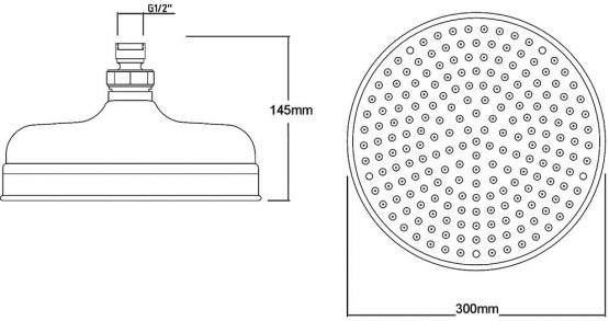 Nuie HEAD16 ǀ Traditional Bathroom Edwardian Inspired 12" Apron Fixed Shower Head, 145mm x 300mm x 300mm, Chrome - Image 3