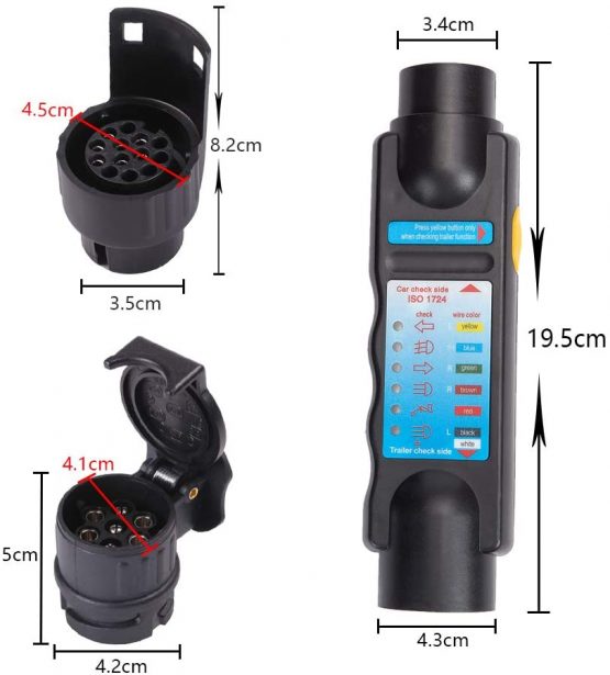 ETUKER 7 Pin Trailer Light Plug & Socket Wiring Circuit Tester, 12V 7 Pin Trailer Light Connector Wiring Circuit Diagnostic Testing Tools, for Caravan/RV/Trailer Light Diagnostic (Tester + Adapter) - Image 2