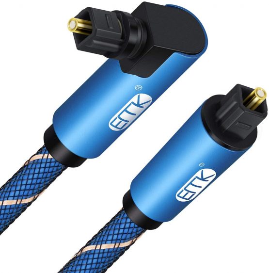 2M Optical Cable, EMK 90 Degree Swivel Adjustable TOSLINK Optical Audio Cable for Blu-Ray Player, Soundbar, HDTV, PS3/PS4, Xbox and More (2M, Blue)