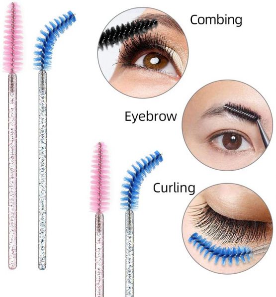 ATOMUS 100 Pack Mascara Wands Disposable Eyelash Mascara Eyebrow Brushes Applicator 6 Colors Makeup Cosmetic Brush with Crystal Handle for Eyelash Extensions Mascara Use (100pcs Pink) - Image 2