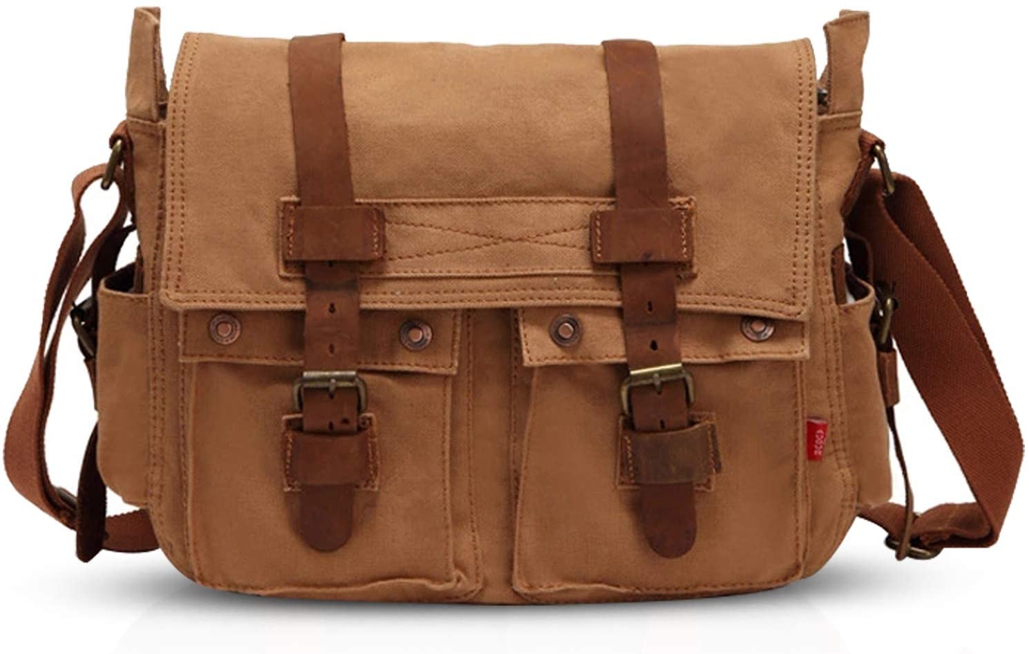 FANDARE Unisex Messenger Bag Canvas Satchel College Bag Outdoor Travel Bookbag Commute Work Shoulder Bag 14 inch Laptop Crossbody Bag for Men/Women Yellow