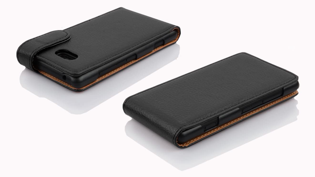 Cadorabo Case works with Nokia Lumia 820 in OXIDE BLACK - Flip Style Case made of Structured Faux Leather - Wallet Etui Cover Pouch PU Leather Flip - Image 3