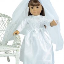 The New York Doll Collection Bridal Gown with Bow, Lace Top, Sleeves and Veil with Tiara For Fashion Girl Dolls - Doll Wedding Outfit - Fits 18 Inch / 46cm Dolls - Doll Clothing - Doll Accessories
