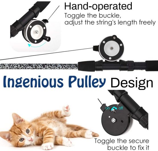 Pawaboo Cat Feather Teaser Wand Toy, 4 Pack Interactive Telescopic Rod Fishing Pole Wand Catcher Exerciser with Assorted Refills Fish/Dragonfly Worm/Feather, Fun Cat Kitten Kitty Play Toy with Bells - Image 3
