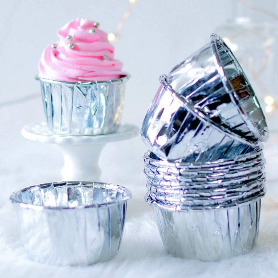 Silver Baking Cups 100Pcs Metallic Small Baking Cupcake Liners Cupcake Cases Cake Paper Wrapper Foil Metallic Muffin Cases Baking Cups for Thanksgiving Christmas Wedding Holiday Party-Silver - Image 3
