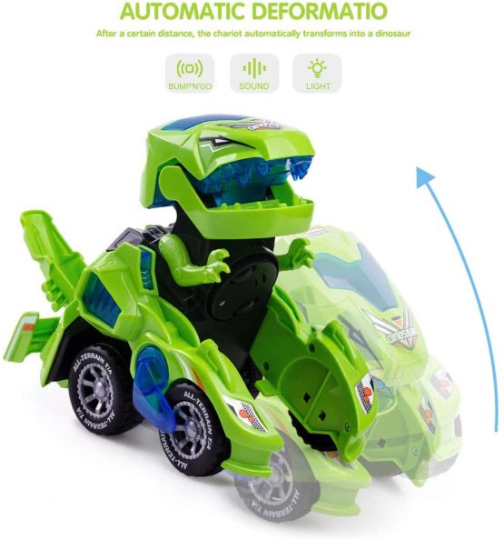Highttoy Dinosaur Transforming Toys,Automatic Transforming Dinosaur Car with Flashing Light and Sound Dinosaur Transforming Car Toy Transforming Dinosaur Toys for 3-7 Year Old Boys Girls Green - Image 3
