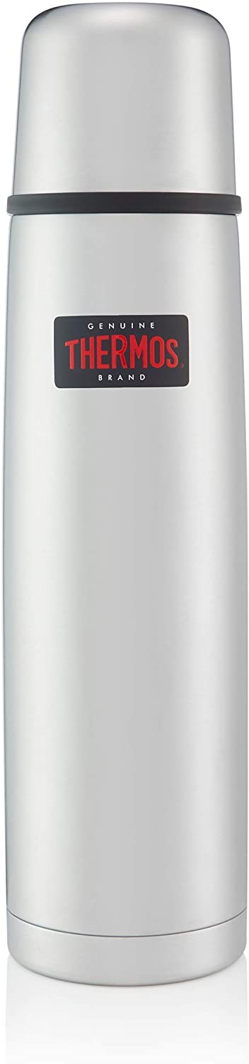 Thermos, Light and Compact Flask, Stainless Steel (1L), Premium Leak Proof Insulated Tea & Coffee Flask for Hot & Cold Drinks