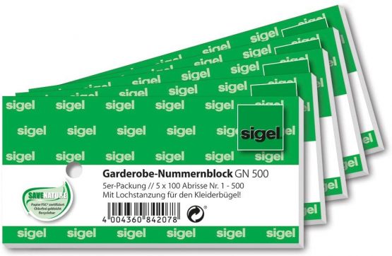 Sigel GN500 Wardrobe Number Blocks with Punched Holes 500 Bons Numbered 1-500 10.5 x 5 cm Single Yellow, Blue - Colour Choice not Possible.