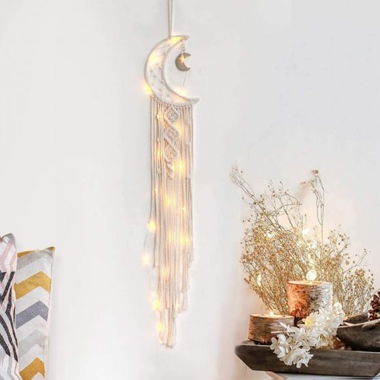 Dremisland Macrame Wall Hanging with LED Light,Moon Dream Catcher Woven Wall Tapestry Bohemian Home Decor for Kids Room Wedding Party Ornaments Craft Gifts - Image 2