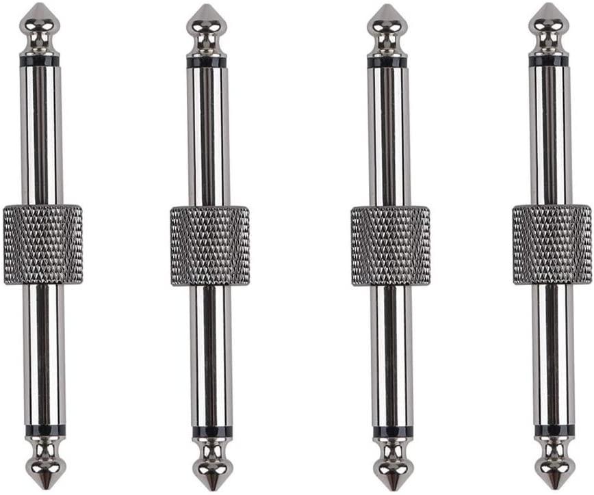 Rayzm Guitar Pedal Connectors, 6.35mm (1/4") Male to Male Straight Plug Adaptors for Guitar Pedalboard - Pack of 4