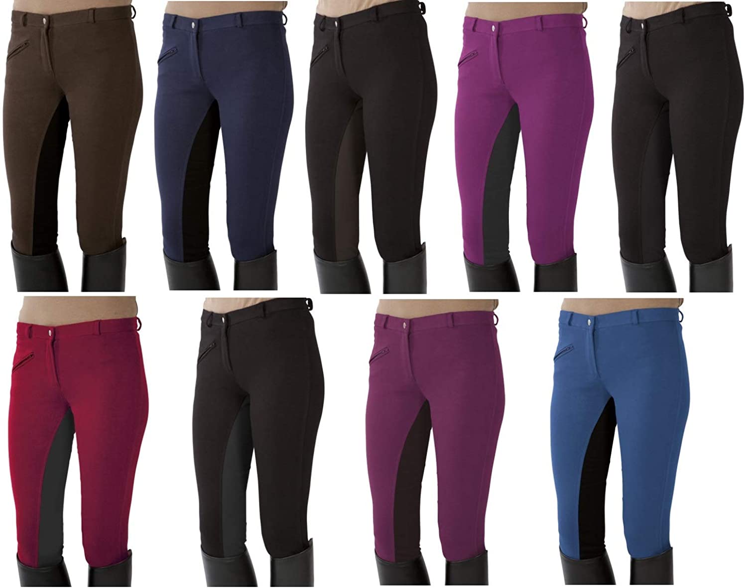 Pfiff 101197 ladies' breeches full seat, full seat breeches 6 colours, all sizes, Black (Black/Brown), 48