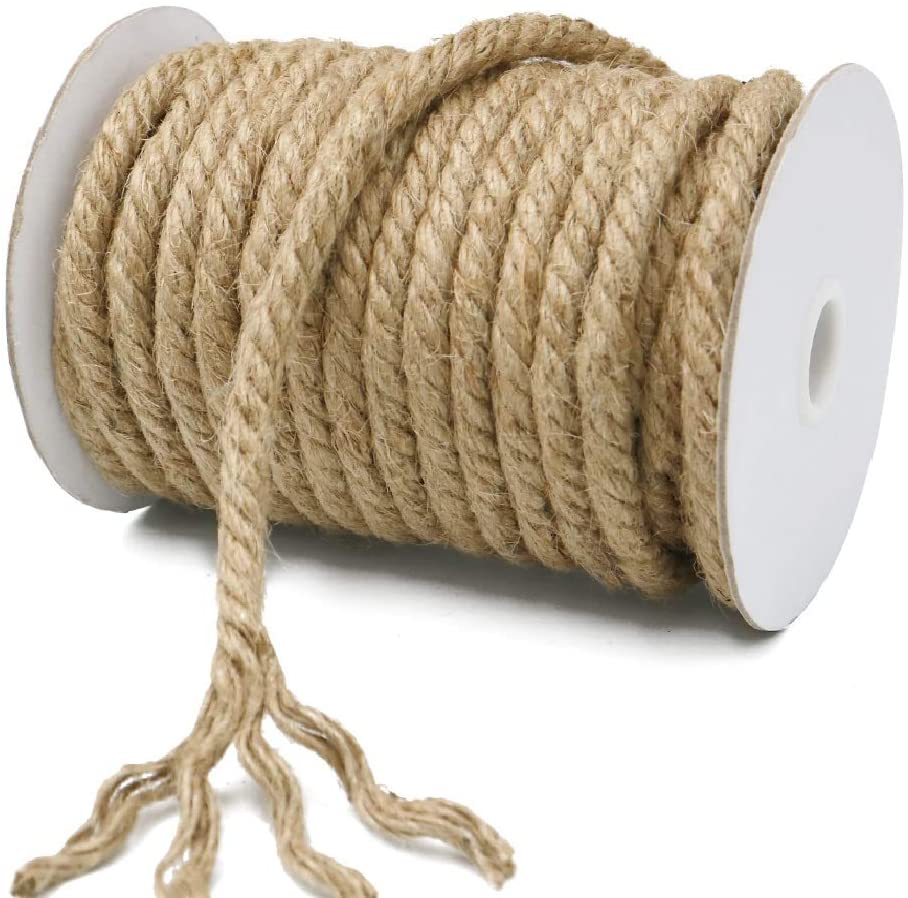 KINGLAKE 15m Jute Rope Cord 10mm Thick Hemp Rope Thick Jute String for Wrapping Home Decoration, Gardening Bundling