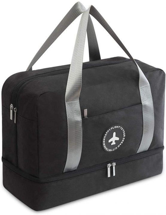 FANDARE Travel Duffle Bag Sports Gym Bag for Men Women Holdall Travel Bags Large Weekend Overnight Bag Lightweight Travel Luggage Bag with Shoes Compartment and Wet Pocket for Gym Vacation Black