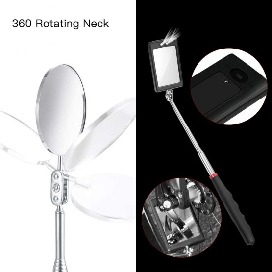 5 Pieces Magnetic Telescoping Pickup Grabber Tool, Extendable Tool Kit with LED Light, Including 15 lb/1 lb/Round/Square Inspection Mirror/Telescoping Handle 360° Swivel for Extra Viewing and Pickup - Image 3