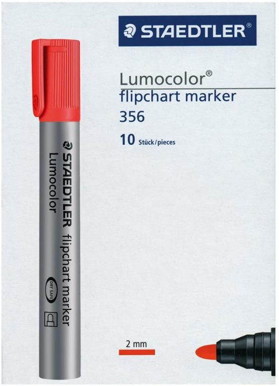 Staedtler Lumocolor Flipchart Marker 356-2 Bullet Tip - Red (Pack of 10)
