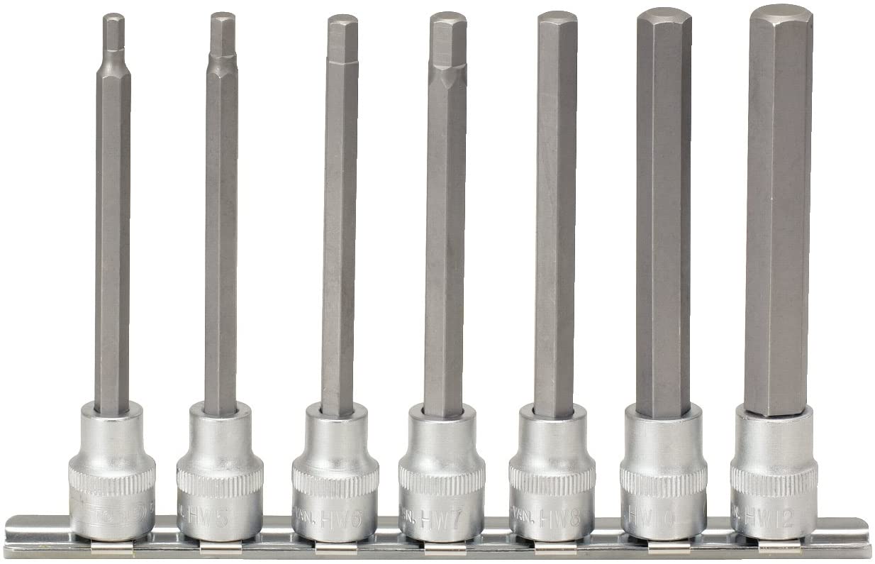 KS Tools 911.1560 4-12mm 3/8-inch Hex Bit Socket Set Deep (7 Pieces), Variety pack