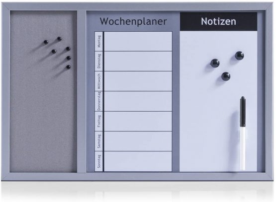 Zeller 11553 Combination 3 in 1 Board 60 x 40 Aluminium Grey