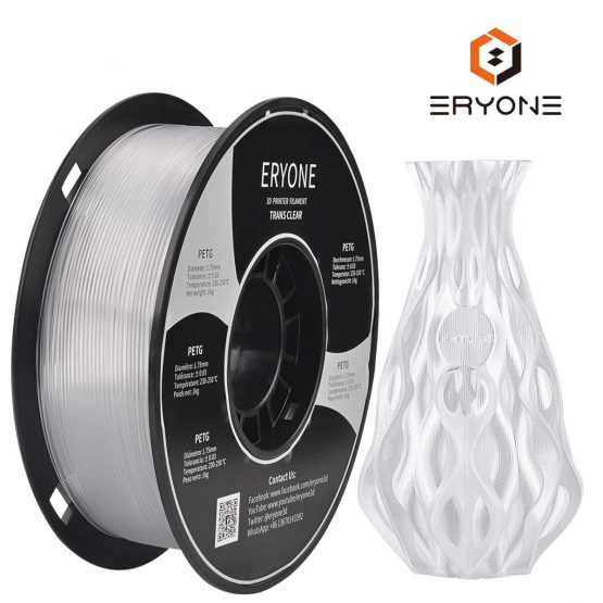 ERYONE PETG Filament for 3D Printer, 1.75mm, Tolerance: ±0.03mm, 1kg(2.2LBS)/Spool, Transparent