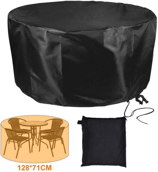 Hydrogarden Round Garden Table Cover, Circular Patio Furniture Cover,420D Heavy Duty Oxford Waterproof Breathable Oxford Fabric Garden Furniture Cover,128 x 71cm(Black)