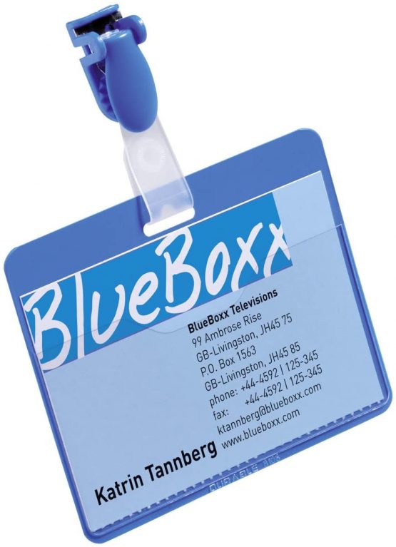 Durable Visitor Name Badge 60 x 90 mm with Clip Blue | Pack of 25 Badges | Includes Blank Insert Cards | Perfect For Events and Visitor Management - Image 2