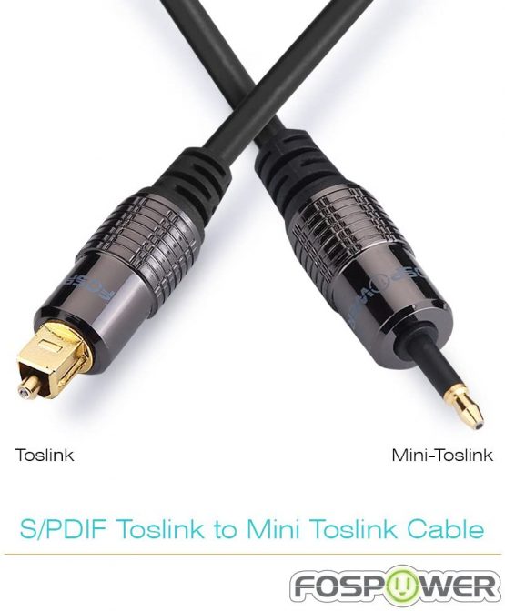 FosPower 0.9M Gold Plated Toslink to Mini Toslink Digital Optical S/PDIF Audio Cable with Metal Connectors & Strain-Relief PVC Jacket - Image 2