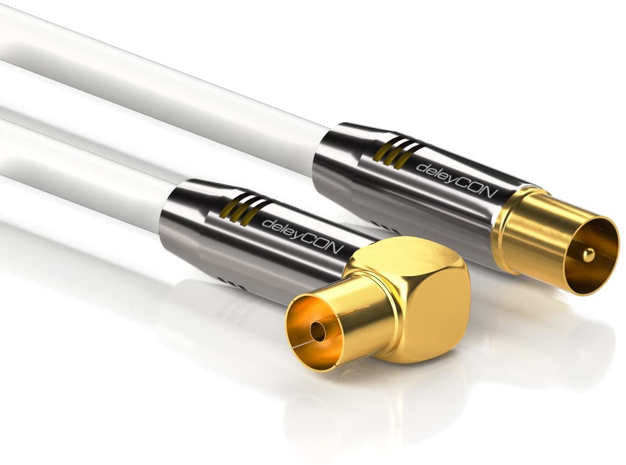deleyCON 5m (16.40 ft.) TV Antenna Cable Coaxial Cable Gold-Plated Connector 1x Straight 1x 90° Angle Metal Connector UltraHD FullHD HDTV - Image 2