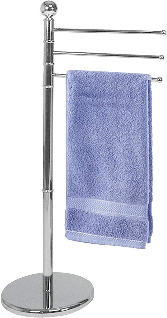 Wenko Exclusive Towel and Clothes Stand Chrome-3 Flexible arms, Steel, Silver Shiny, 28.5 x 48.5 x 90 cm