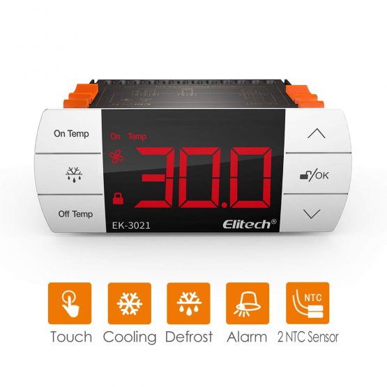Elitech UEK3021 Digital Touch Button Temperature Controller, Thermostat with Cooling and Defrost, Two Sensors Probes【1 Year Warranty】