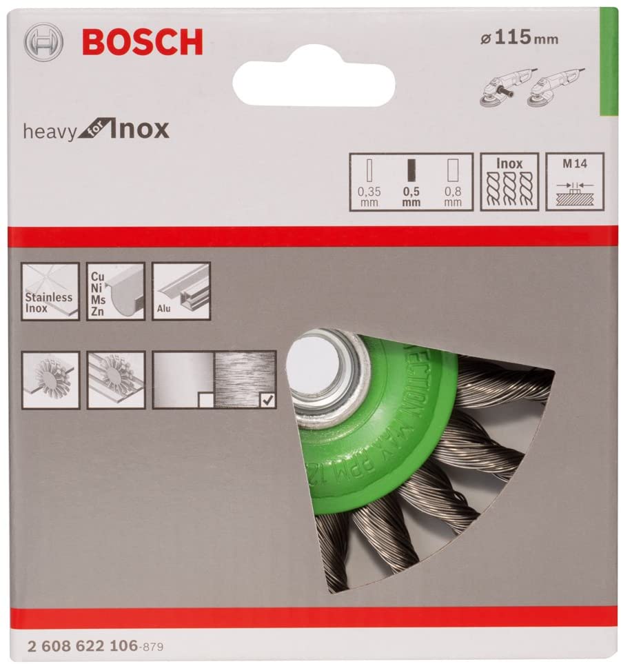 Bosch 1x PRO Stainless Steel Longlife Wire Wheel, Knotted Wire for Small Angle Grinder and M14 Thread (for Non-ferrous metals - Image 2