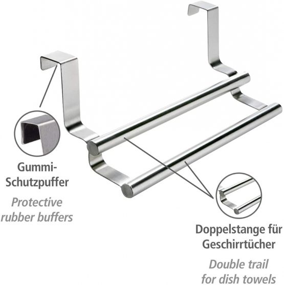 Wenko 79172100 Twin door towel rail, with 2 rods, Towel Rail For Cabinet Doors, Stainless Steel, 23.5 x 10.5 x 8.5 cm, Matt Silver - Image 2