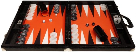 Wycliffe Brothers 21" Tournament Backgammon Set (Black Croco Board with Orange Field) - Gen III - Image 4